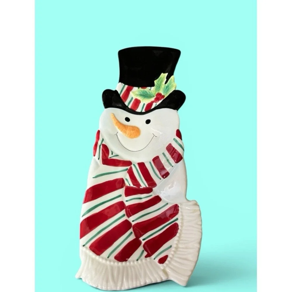 Fitz & Floyd Snack Therapy Snowman Candy Canape Serving Plate Bowl Christmas Fun